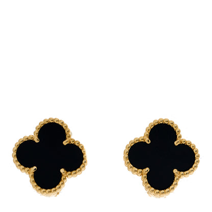 Van Cleef & Arpels 18k Yellow Gold Black Onyx Vintage Alhambra Earrings 1 of 5