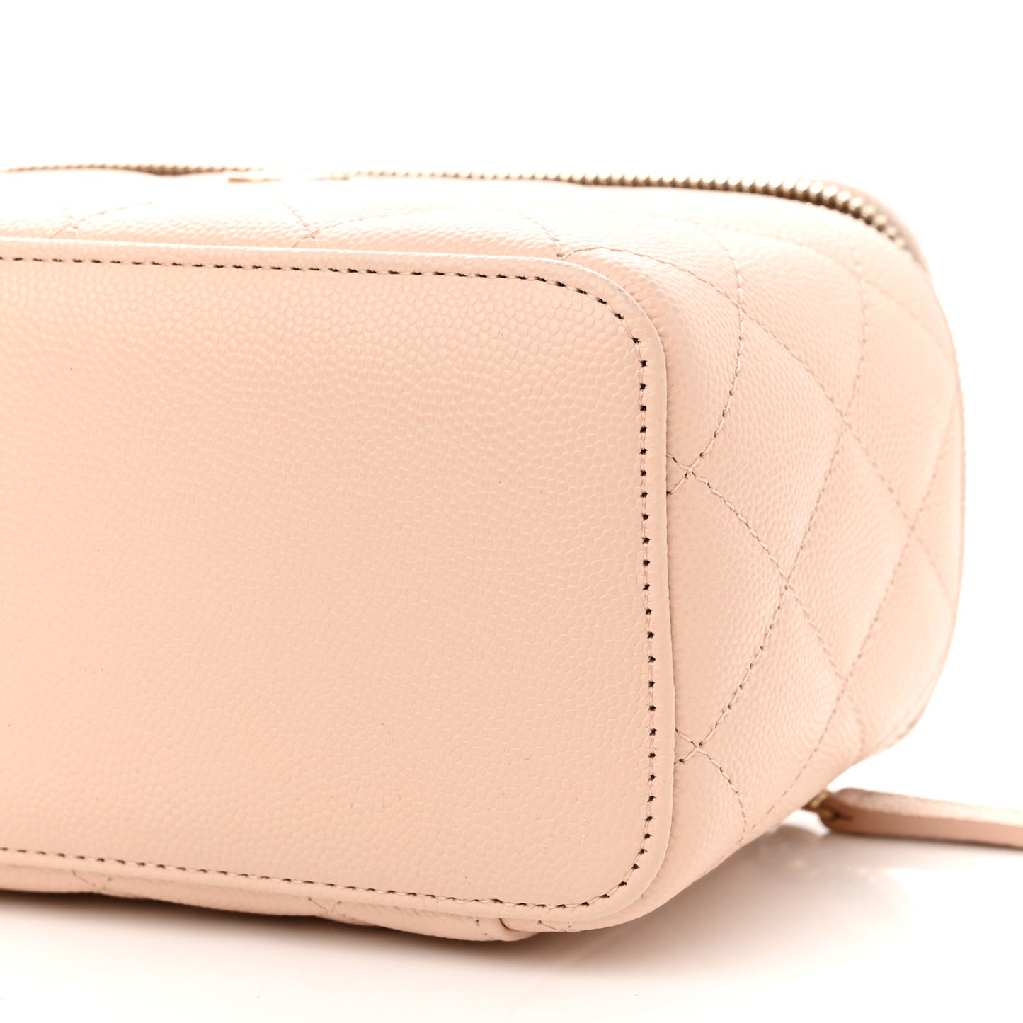 Caviar Quilted Small Vanity Case With Chain Light Beige