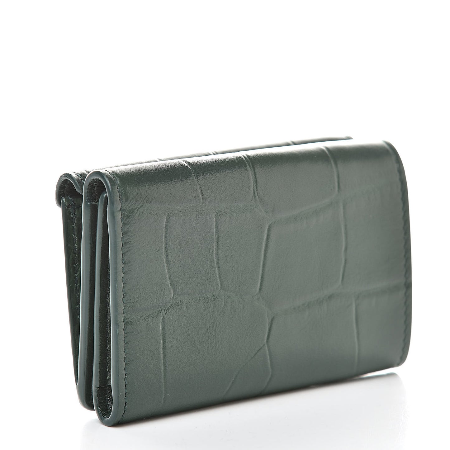 Calfskin Crocodile Embossed Mini Papier Wallet Dark Green
