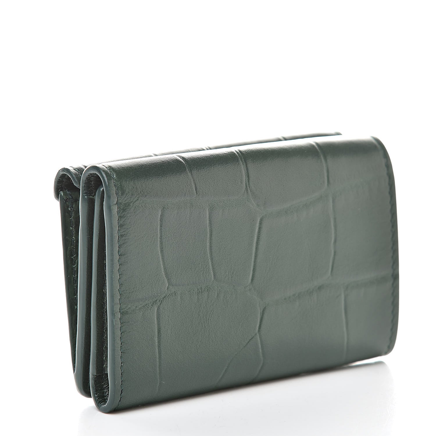 Balenciaga Calfskin Crocodile Embossed Mini Papier Wallet Dark Green 3 of 8