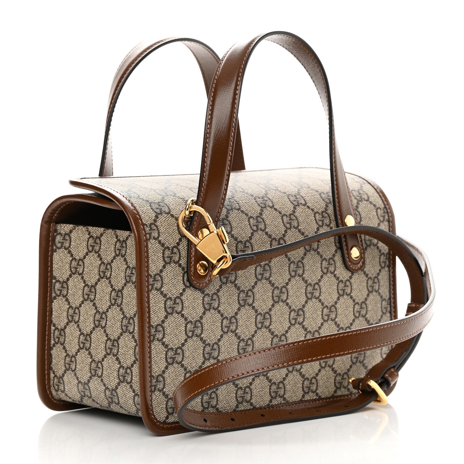 Gucci GG Supreme Monogram Azalea Calfskin Mini Horsebit 1955 Foldover Top Handle Bag Beige Ebony Brown Sugar 3 of 11