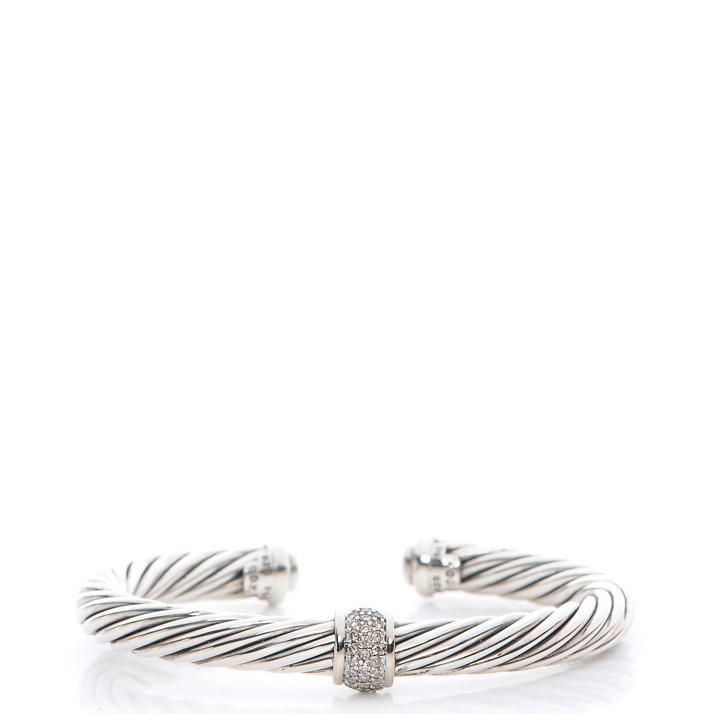 Sterling Silver 18K White Gold Diamond 7mm Cable Classics Bracelet