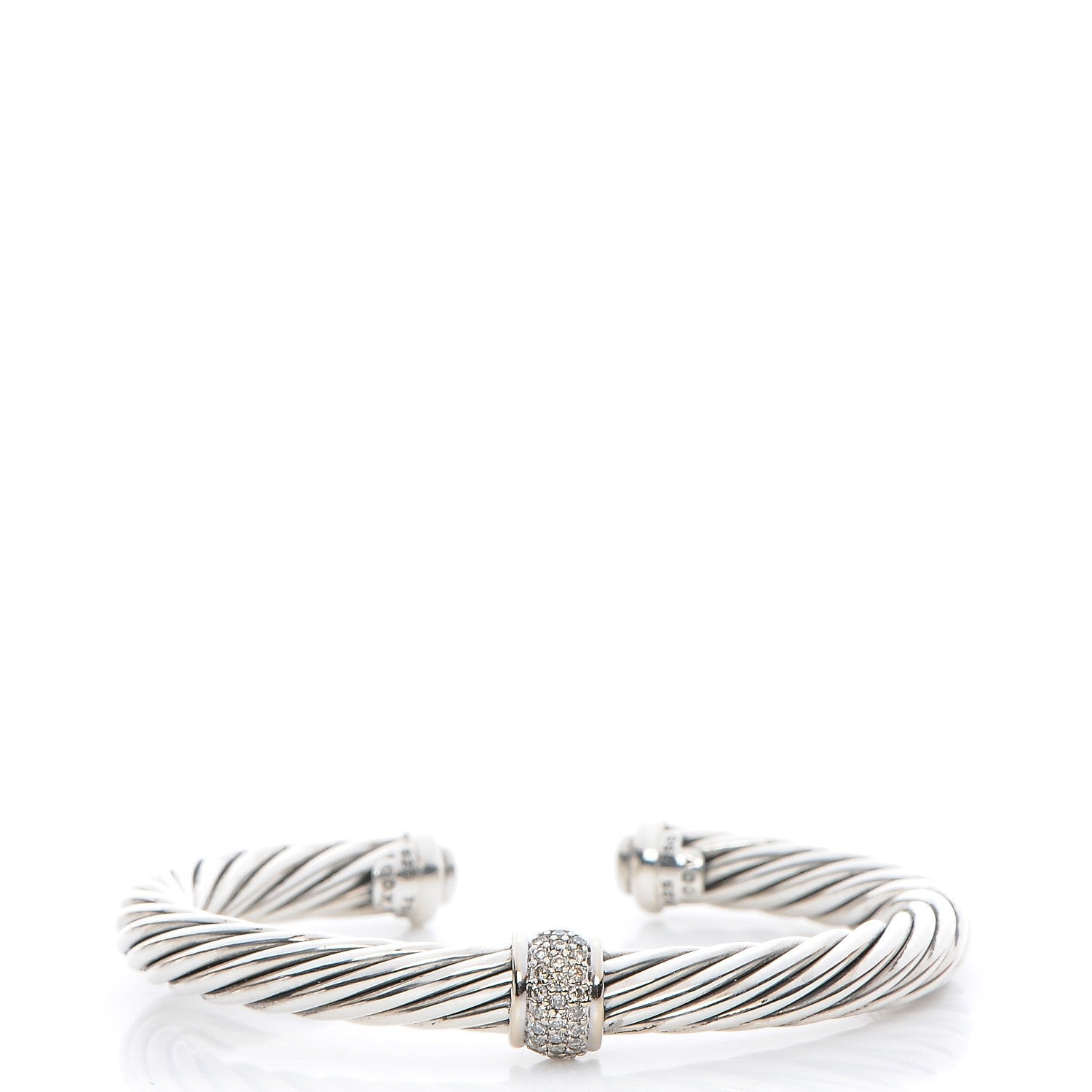 David Yurman Sterling Silver 18K White Gold Diamond 7mm Cable Classics Bracelet 1 of 4