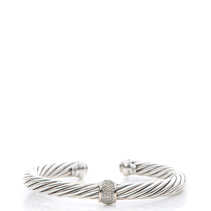 David Yurman Sterling Silver 18K White Gold Diamond 7mm Cable Classics Bracelet 1 of 4