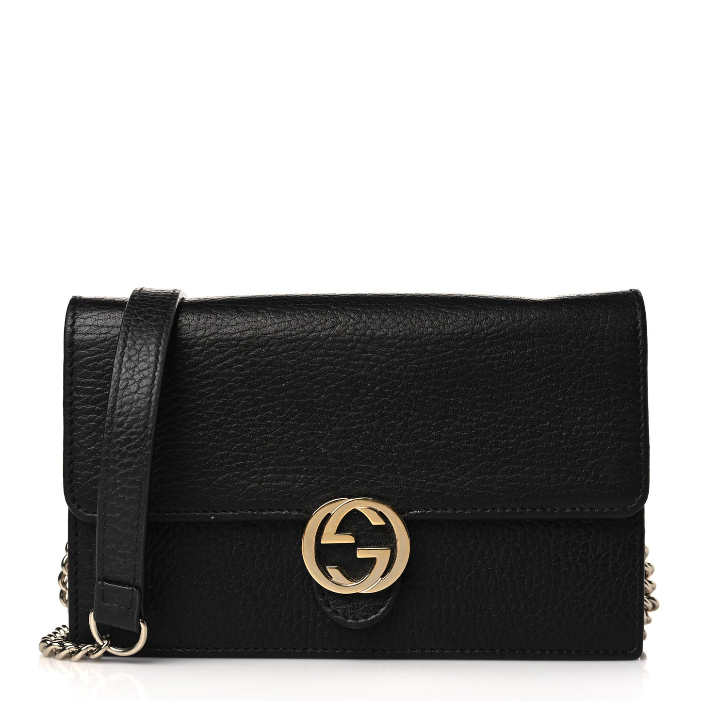 Dollar Calfskin Interlocking G Chain Wallet Black