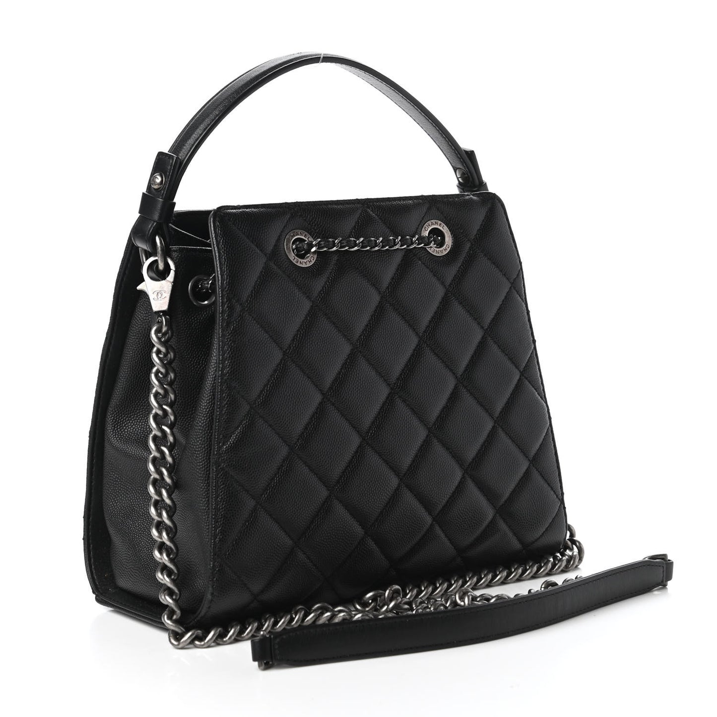 Caviar Quilted Small CC Bucket Bag Black