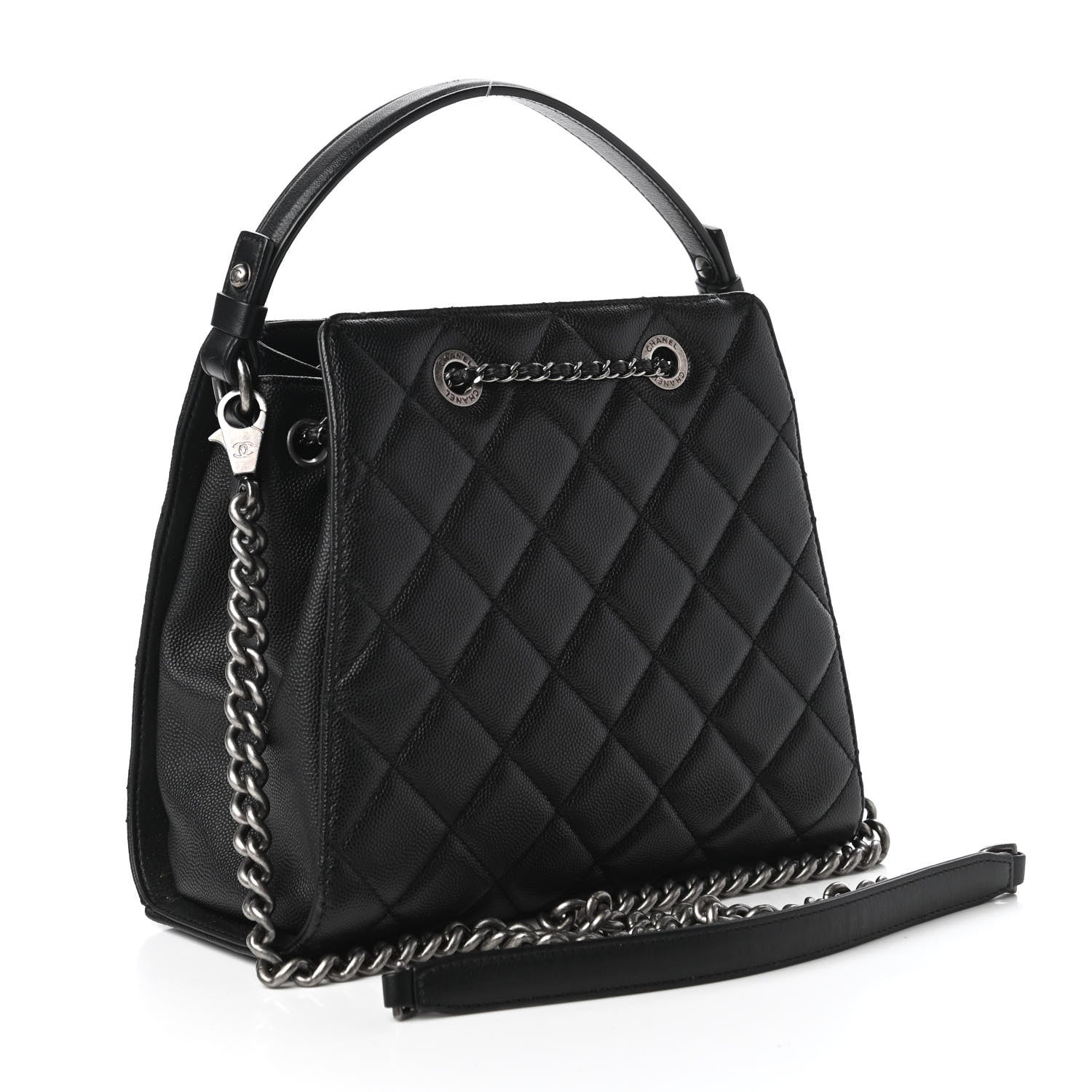 Chanel Caviar Quilted Small CC Bucket Bag Black 3 of 10