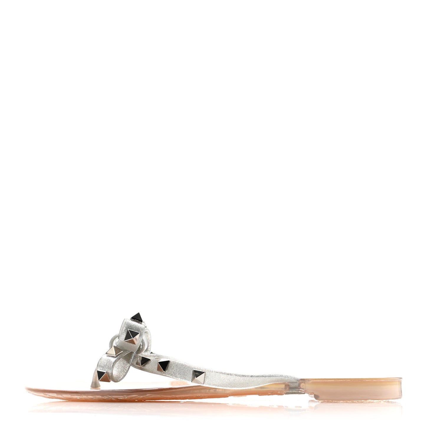 PVC Jelly Glitter Rockstud Bow Thong Sandals 36 Silver