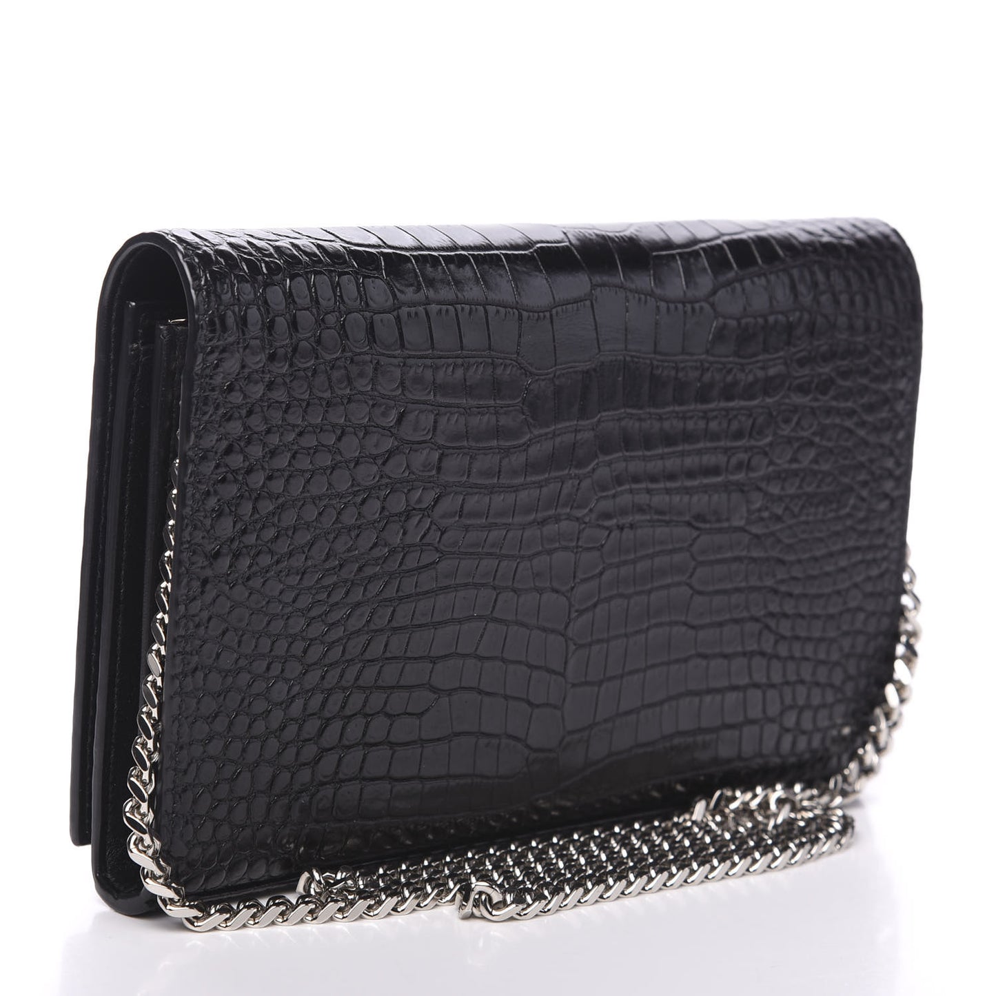 Crocodile Embossed Calfskin Monogram Chain Wallet Black