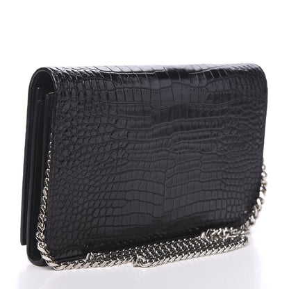 Saint Laurent Crocodile Embossed Calfskin Monogram Chain Wallet Black 2 of 8