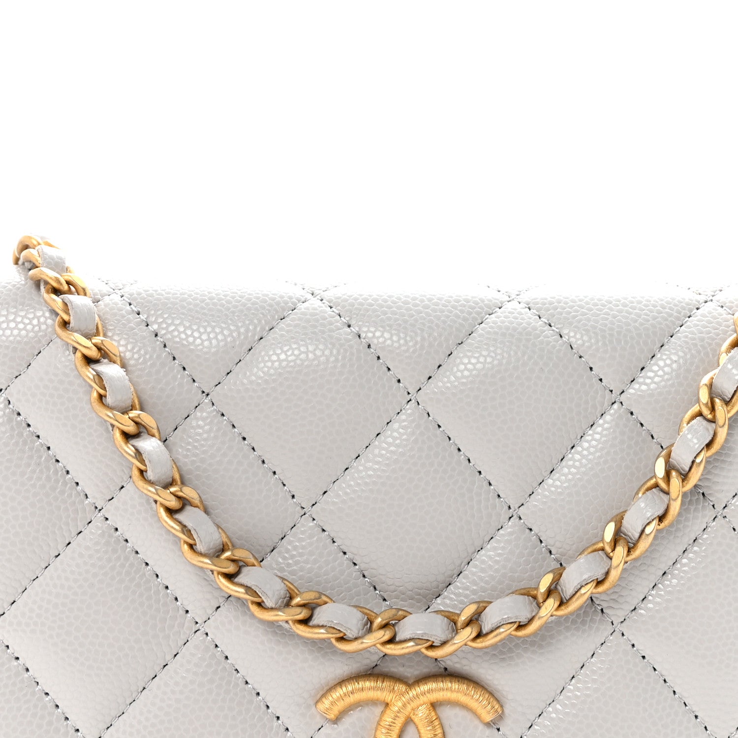 Chanel Caviar Quilted Textured CC Wallet on Chain WOC Grey 9 of 12