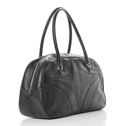 Prada Vitello Drive Perforated Bowling Bag Black 3 of 17