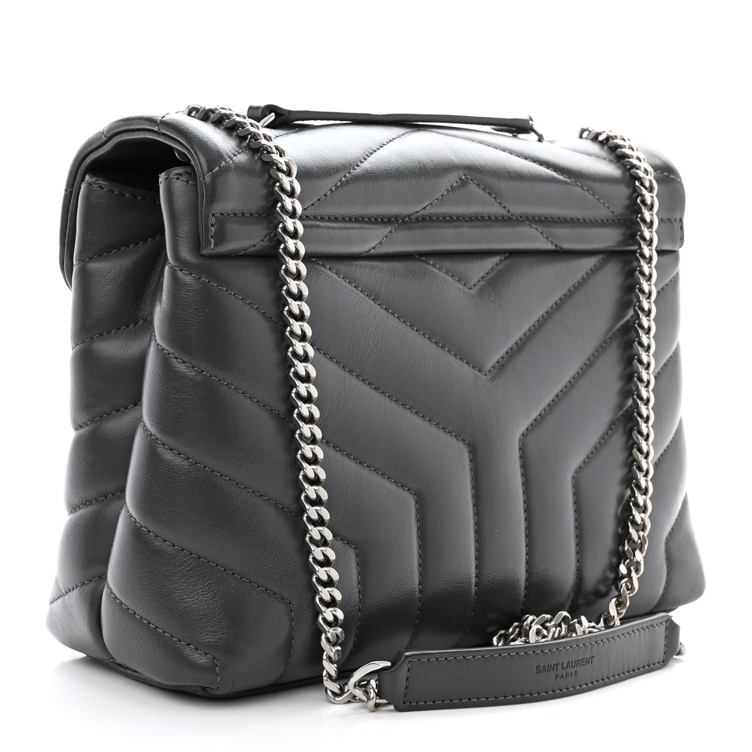 Saint Laurent Calfskin Y Quilted Monogram Small Loulou Chain Satchel Storm 3 of 10
