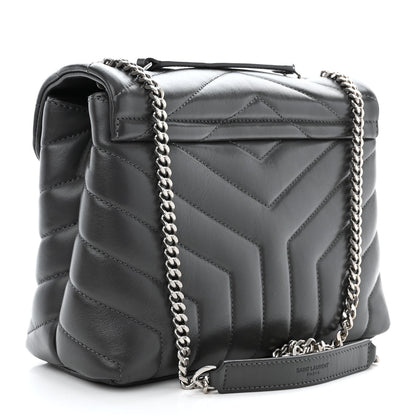 Saint Laurent Calfskin Y Quilted Monogram Small Loulou Chain Satchel Storm 3 of 10