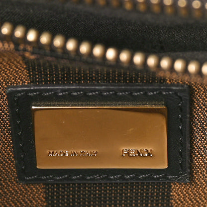 Fendi Vitello Morgan Fabric Jacquard Pequin Medium Peekaboo Iconic Satchel Black Tobacco 6 of 10