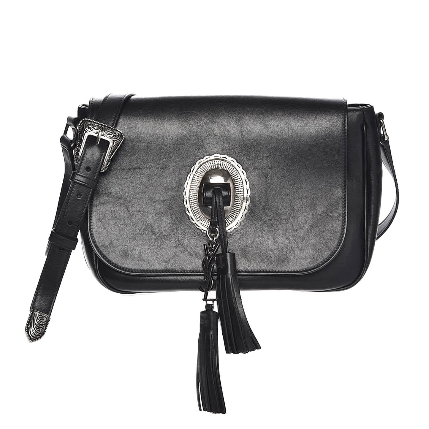 Calfskin Tassel Saddle Bag Black