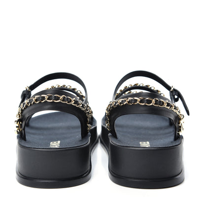 Chanel Calfskin Chain Platform Sandals 37 Navy 7 of 11