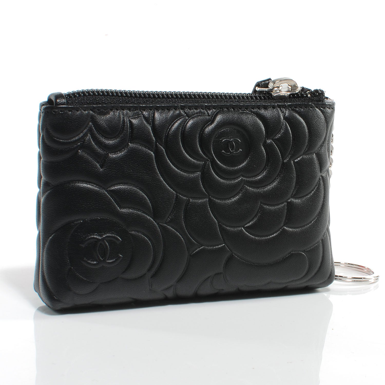 Chanel Lambskin Camellia Coin Purse Black 3 of 8