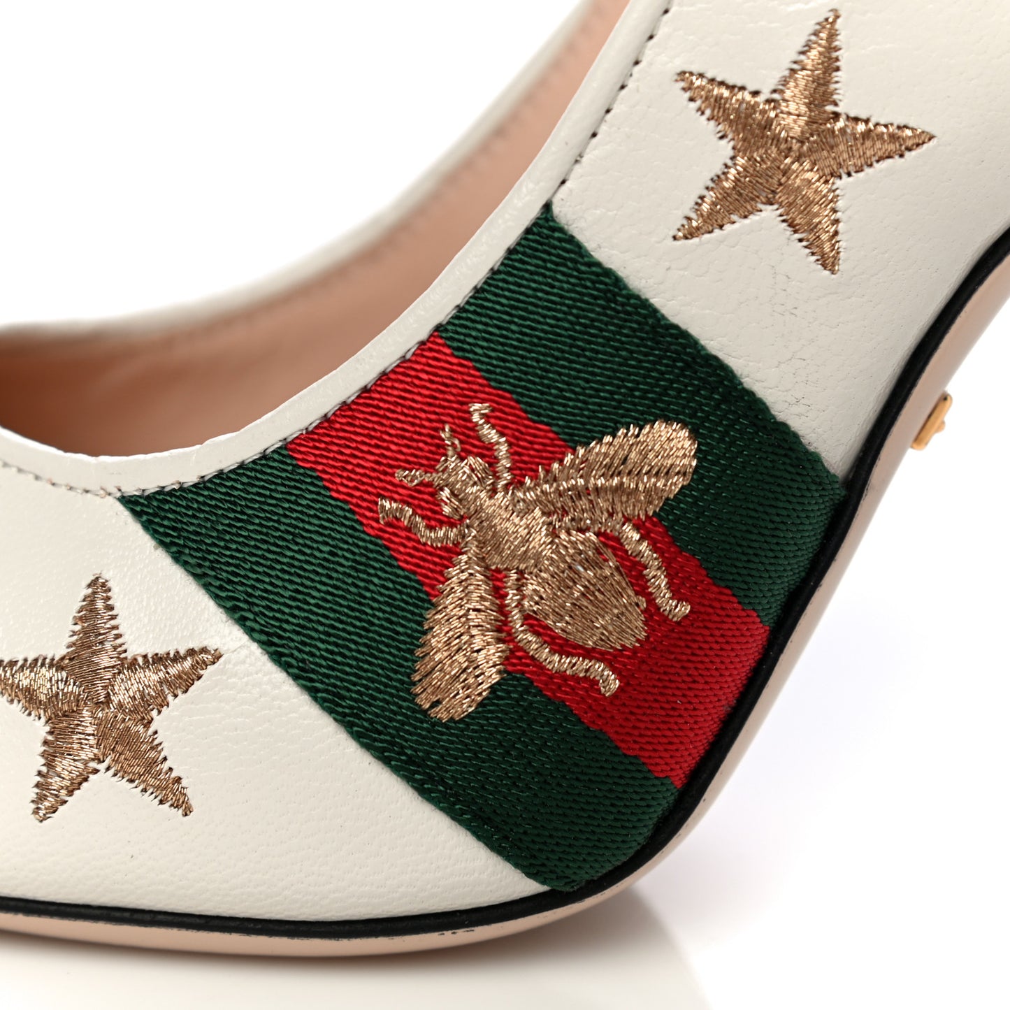 Malaga Kid Web Bee Star Embroidered Sylvie High Heel Slingback Pumps 35 White