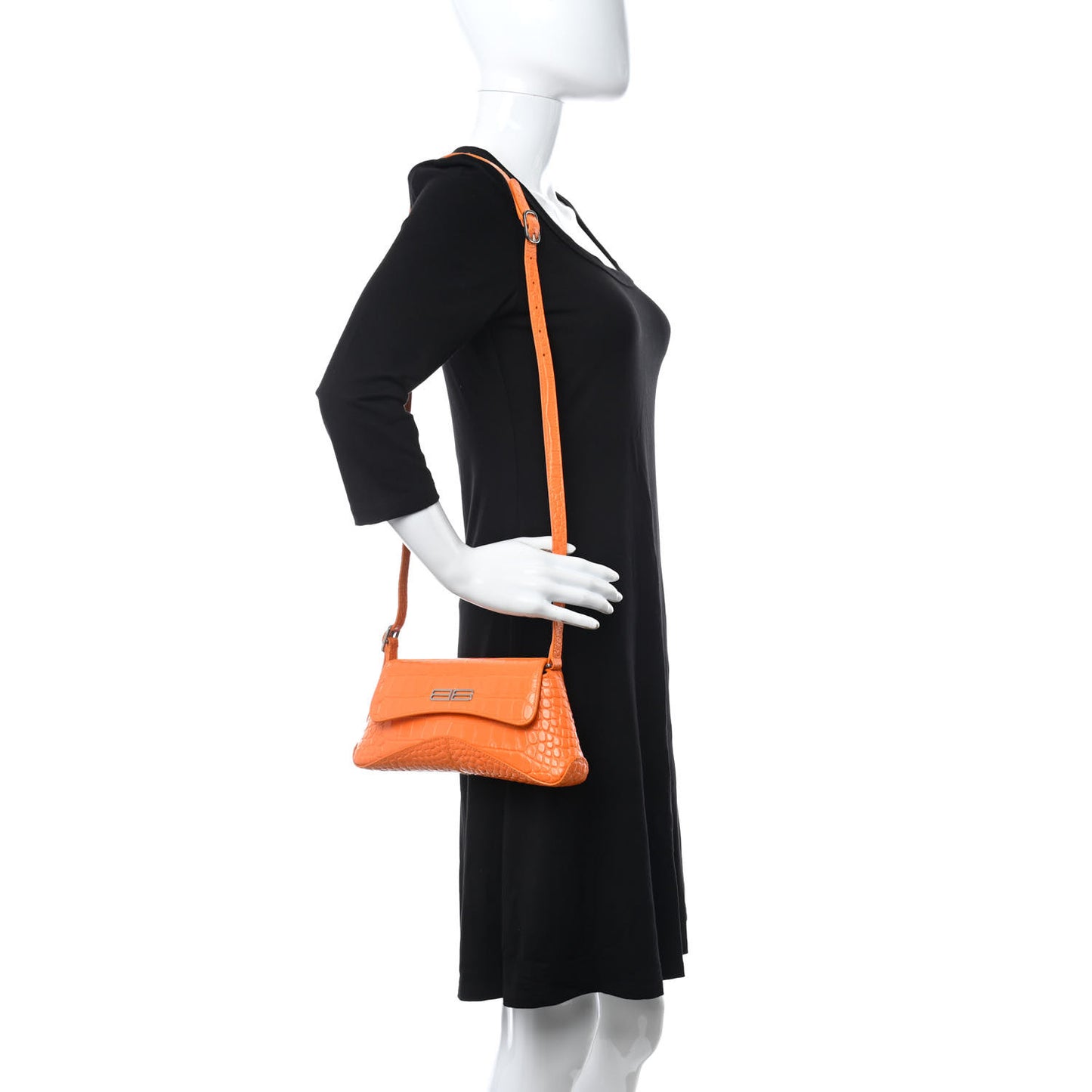 Shiny Super Supple Calfskin Crocodile Embossed Small XX Flap Stretch Bag Pop Orange