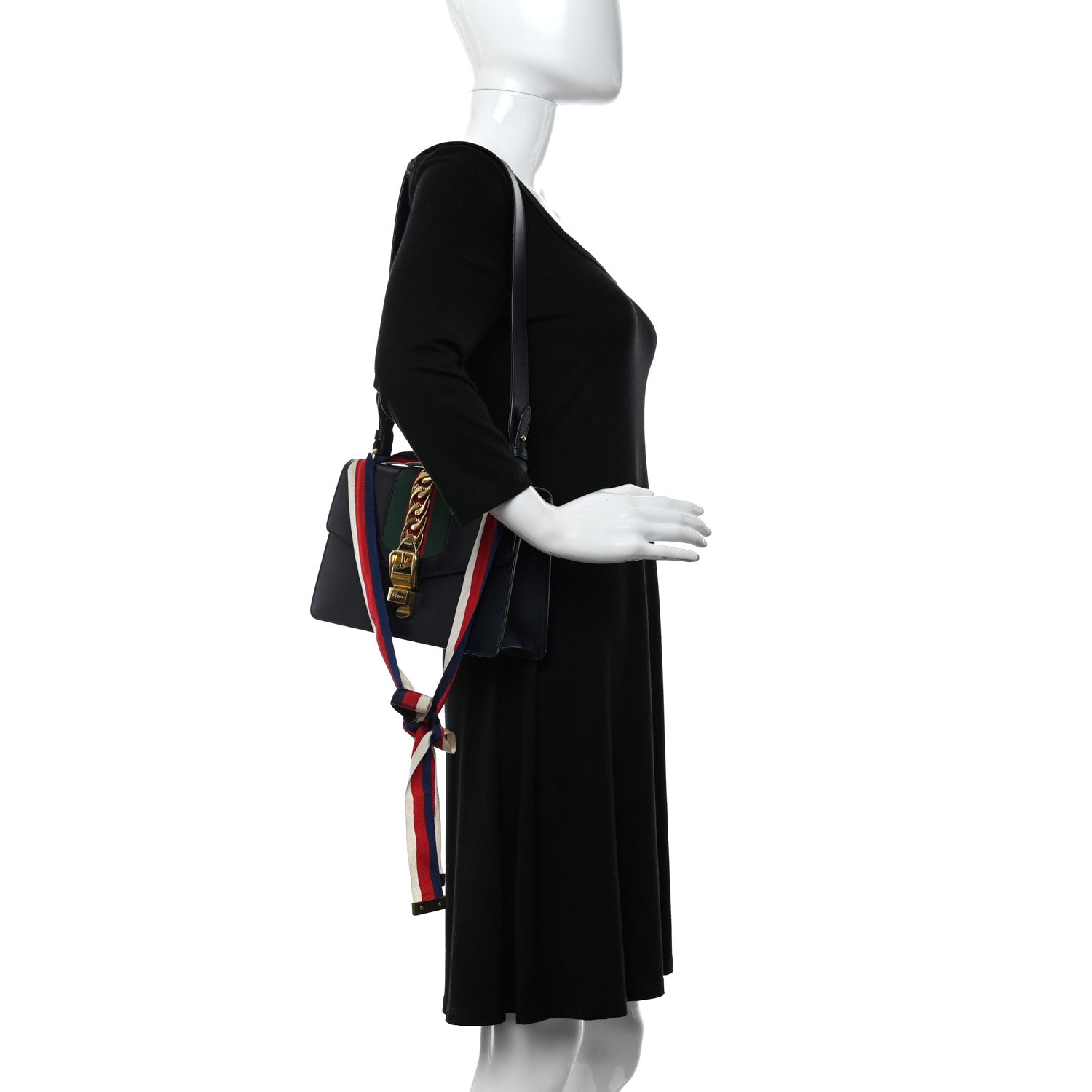 Gucci Vitello Fontanella Web Small Sylvie Shoulder Bag Blue Agata 2 of 12