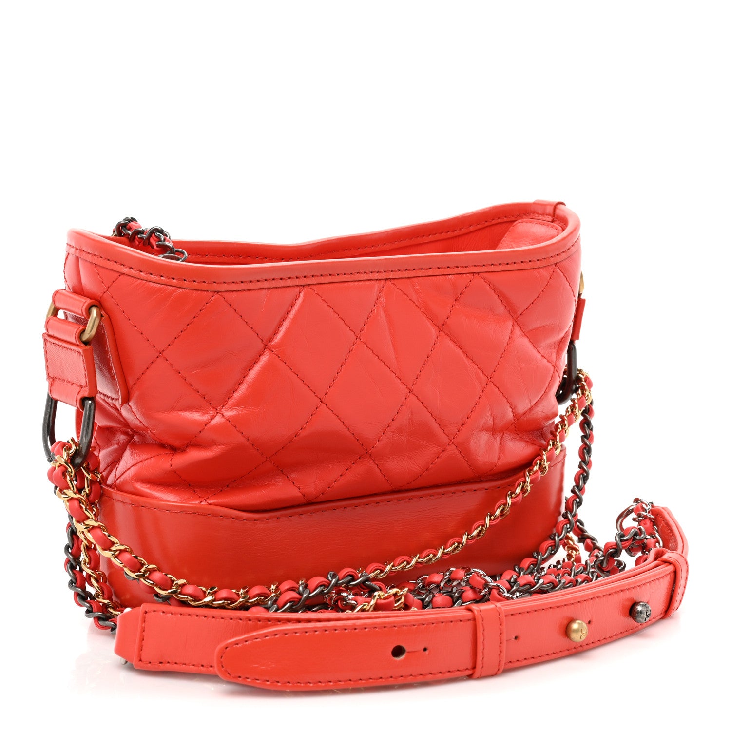 Chanel Aged Calfskin Quilted Small Gabrielle Hobo Red 3 of 10
