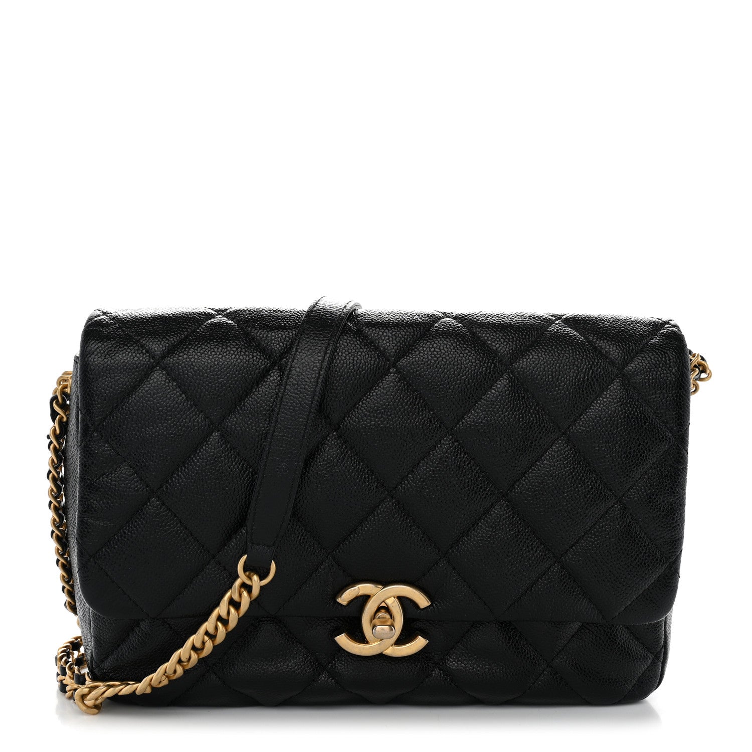 Chanel Shiny Caviar Quilted Large Chain Melody Flap Black 1 of 12