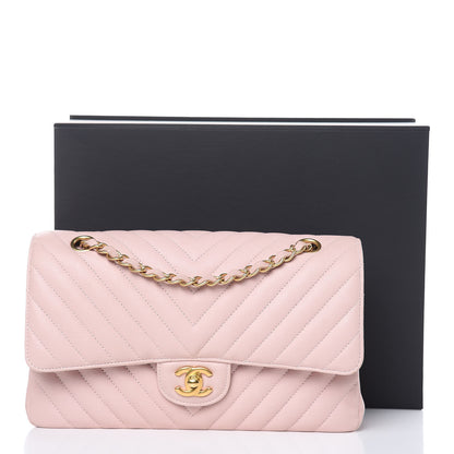 Chanel Calfskin Chevron Quilted Medium Double Flap Light Pink 15 of 15