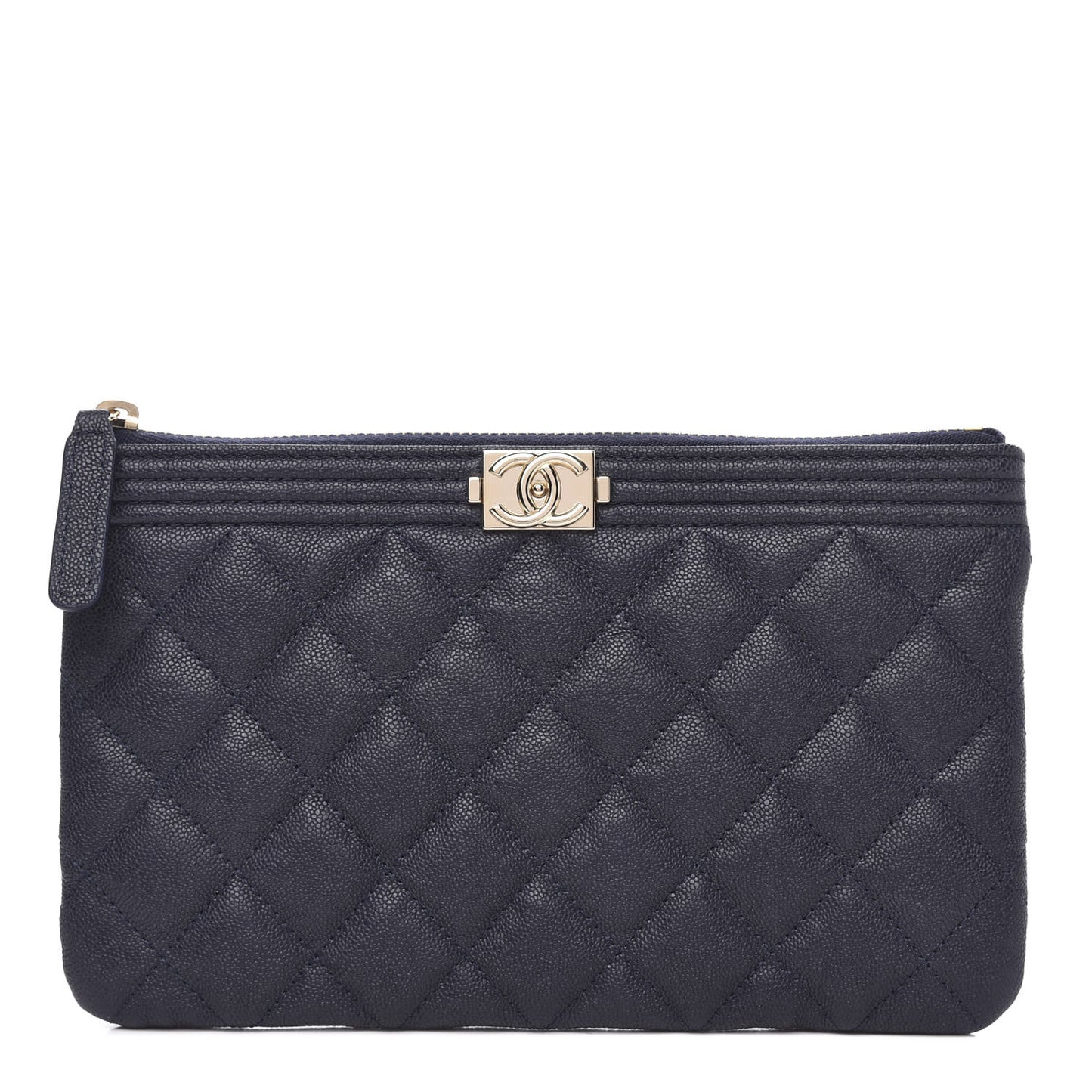Caviar Quilted Small Zipped Boy Pouch Navy Blue