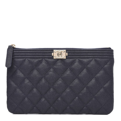 Chanel Caviar Quilted Small Zipped Boy Pouch Navy Blue 1 of 10