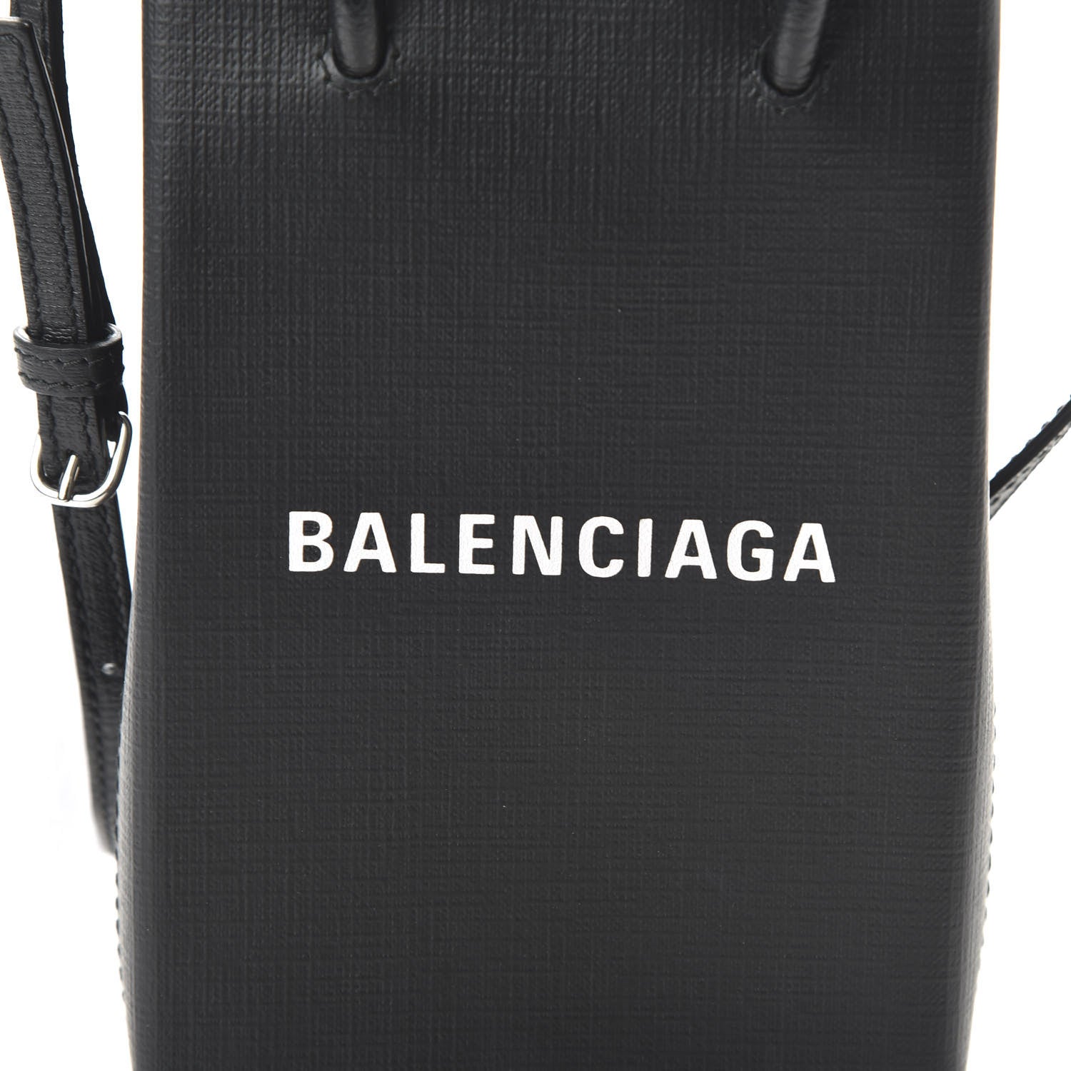 Balenciaga Squared Calfskin Logo Shopping Phone Holder Bag Black 9 of 9