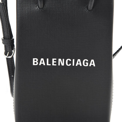 Balenciaga Squared Calfskin Logo Shopping Phone Holder Bag Black 9 of 9