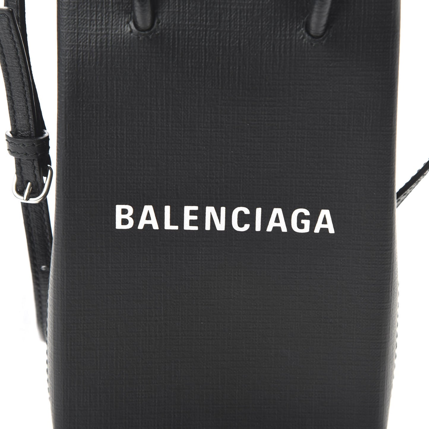 Squared Calfskin Logo Shopping Phone Holder Bag Black
