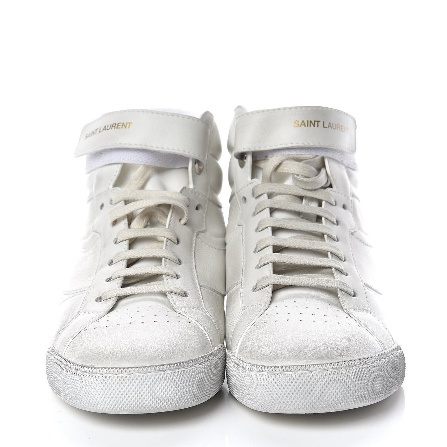Calfskin Distressed Lenny Logo-Print High Top Sneakers 38 Blanc Optique