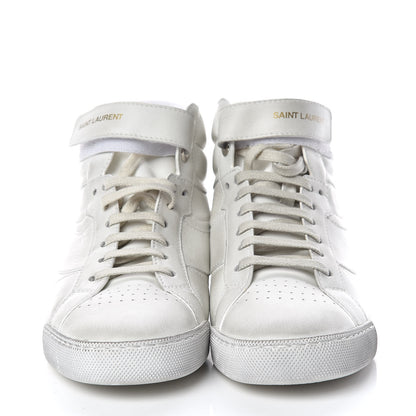 Saint Laurent Calfskin Distressed Lenny Logo-Print High Top Sneakers 38 Blanc Optique 2 of 14