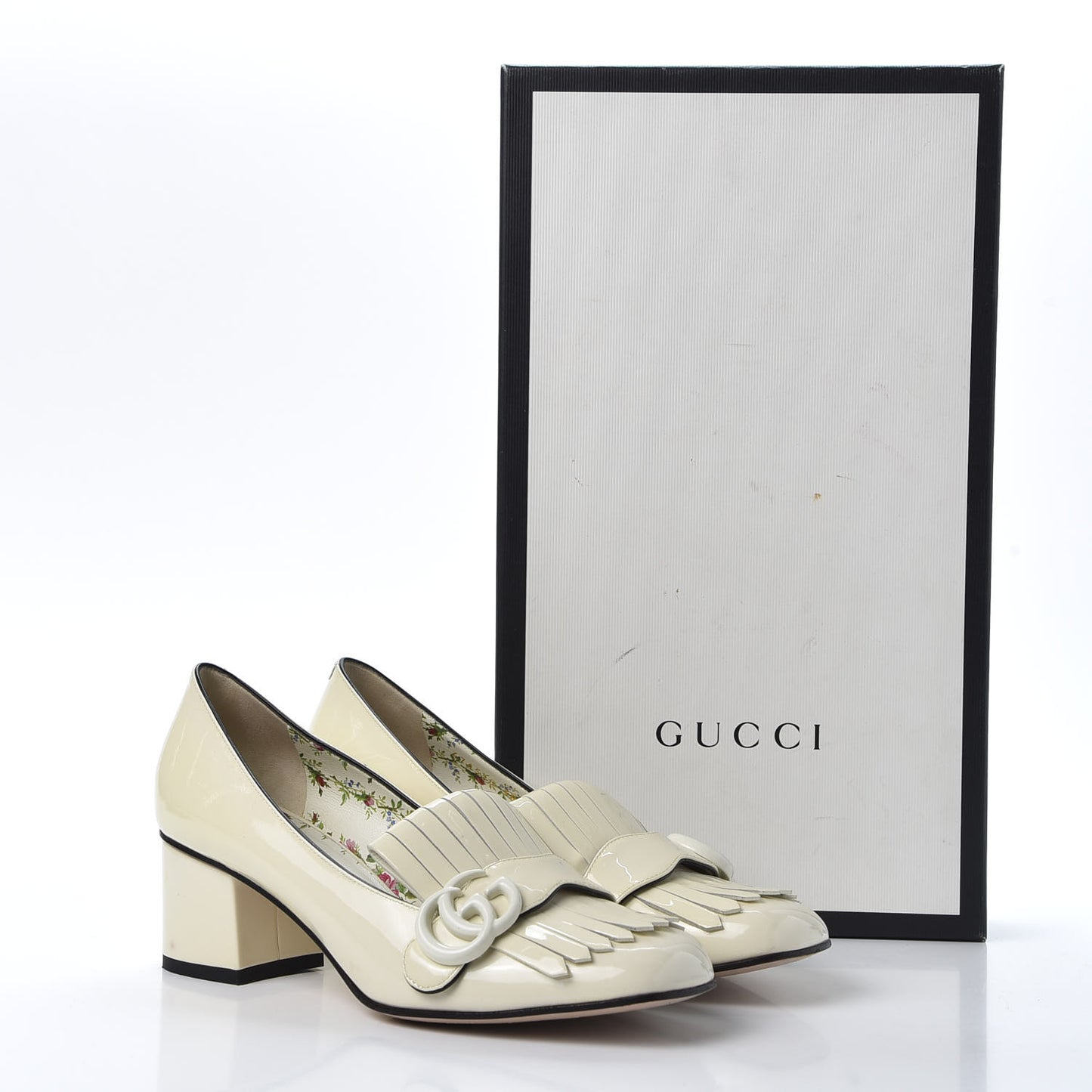 Vernice GG Marmont Fringe 50mm Loafer Pumps 38.5 Mystic White