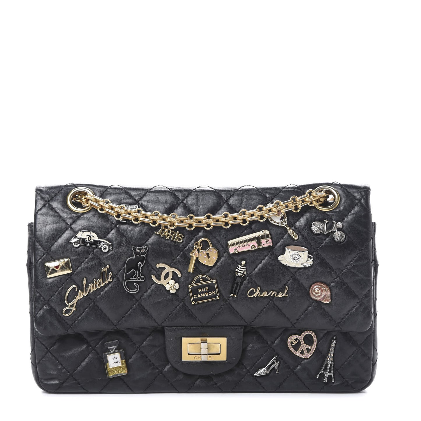 Aged Calfskin Lucky Charms 2.55 Reissue 225 Flap Black