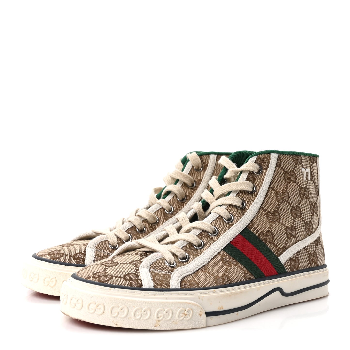 GG Monogram Web Womens 1977 Tennis High Top Sneakers 38 Beige Ebony Mystic White