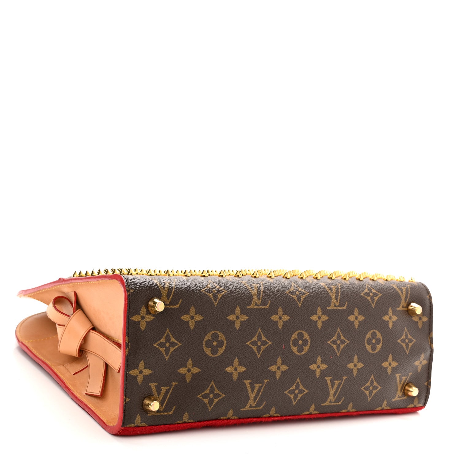 Louis Vuitton Monogram Calf Hair Spikes Iconoclasts Christian Louboutin Tote Red 4 of 11
