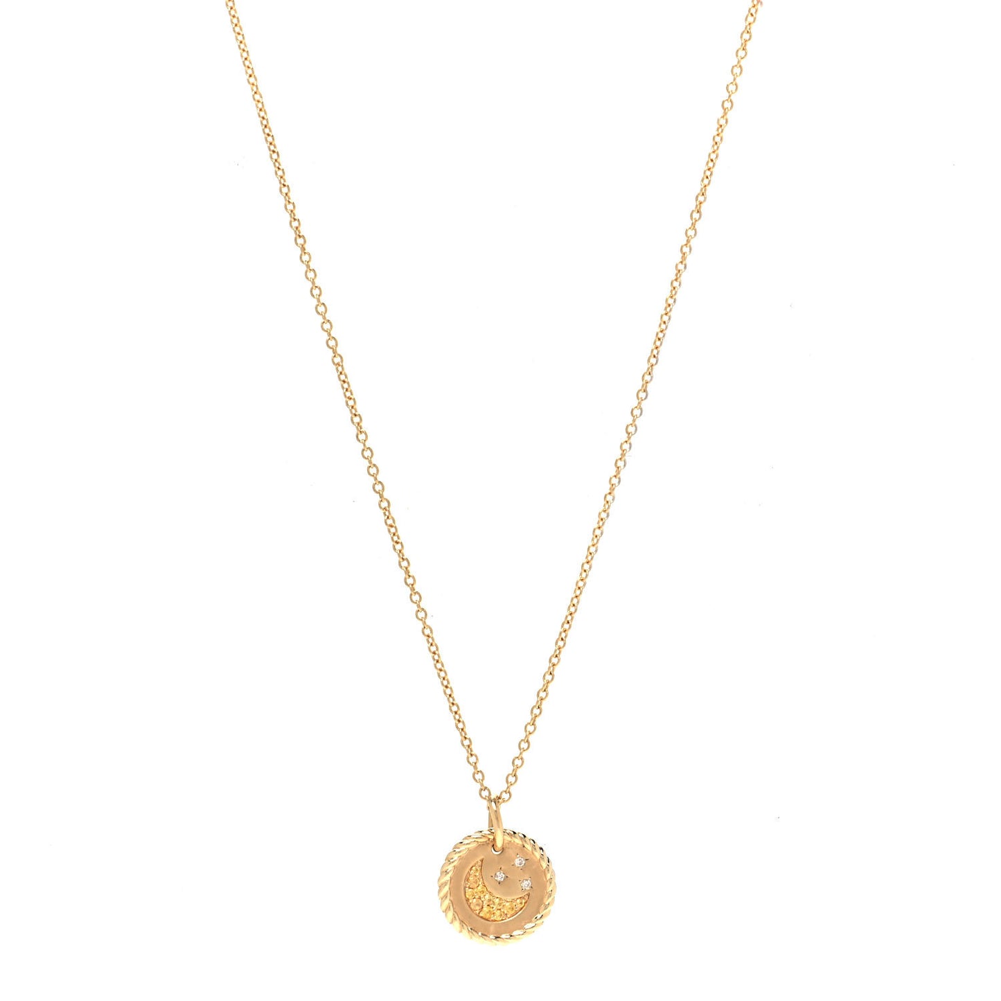 18K Yellow Gold Diamond Yellow Sapphire Cable Collectibles Moon and Stars Pendant Necklace