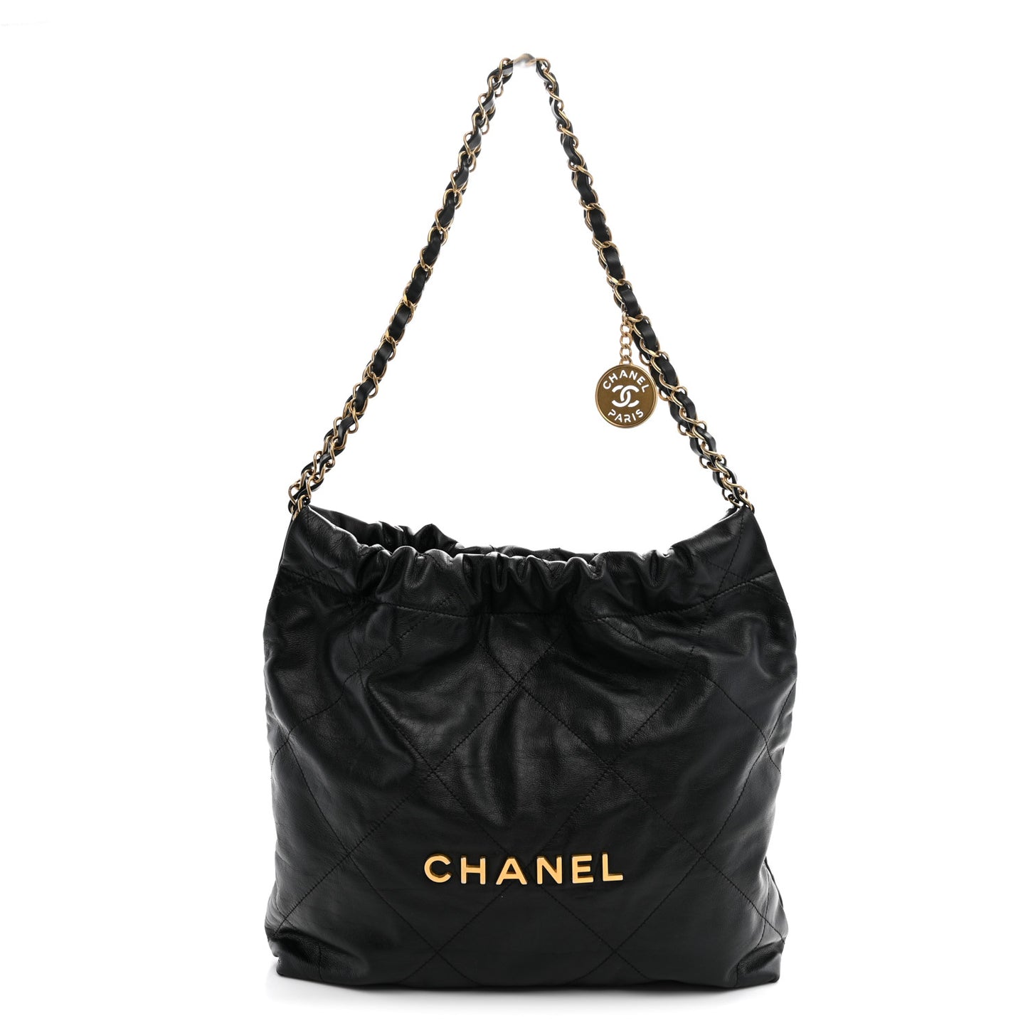 Shiny Calfskin Quilted Small Chanel 22 Black