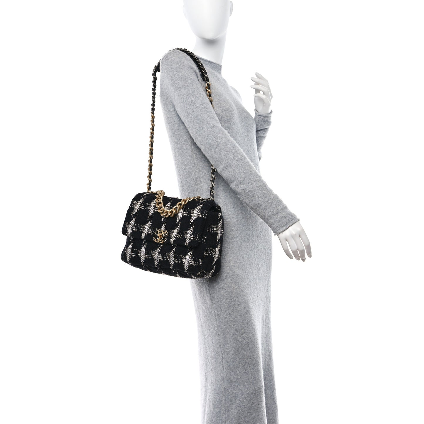 Tweed Quilted Large Chanel 19 Flap Black White