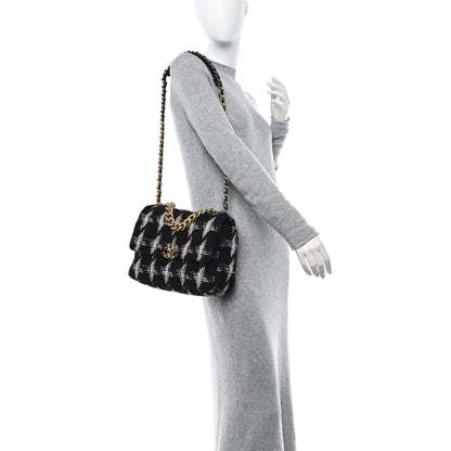 Chanel Tweed Quilted Large Chanel 19 Flap Black White 3 of 11