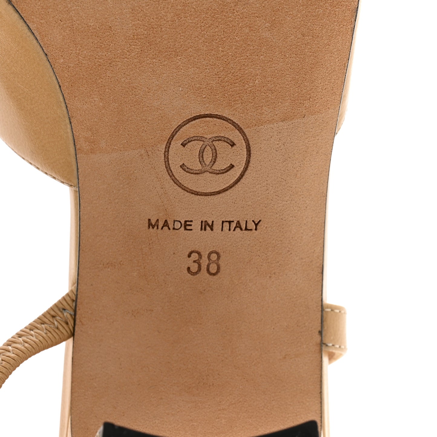 Goatskin Grosgrain Cap Toe CC Slingback Pumps 38 Beige Black