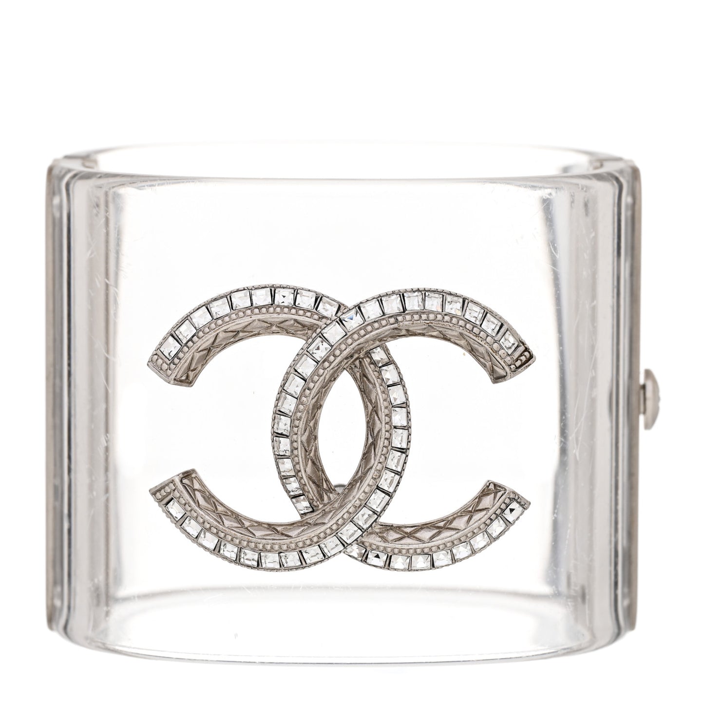 Lucite Baguette Crystal CC Cuff Transparent Silver