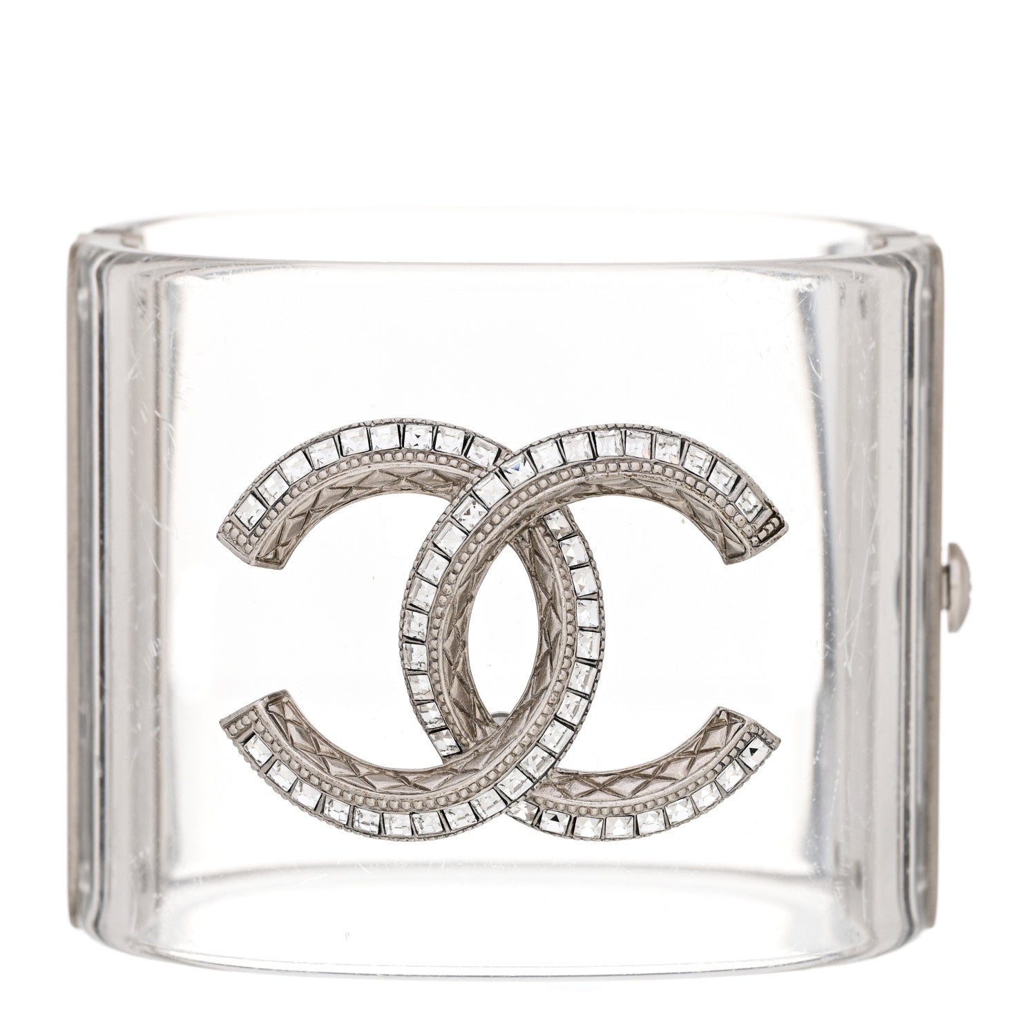 Chanel Lucite Baguette Crystal CC Cuff Transparent Silver 1 of 8