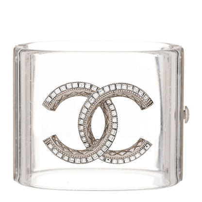 Chanel Lucite Baguette Crystal CC Cuff Transparent Silver 1 of 8