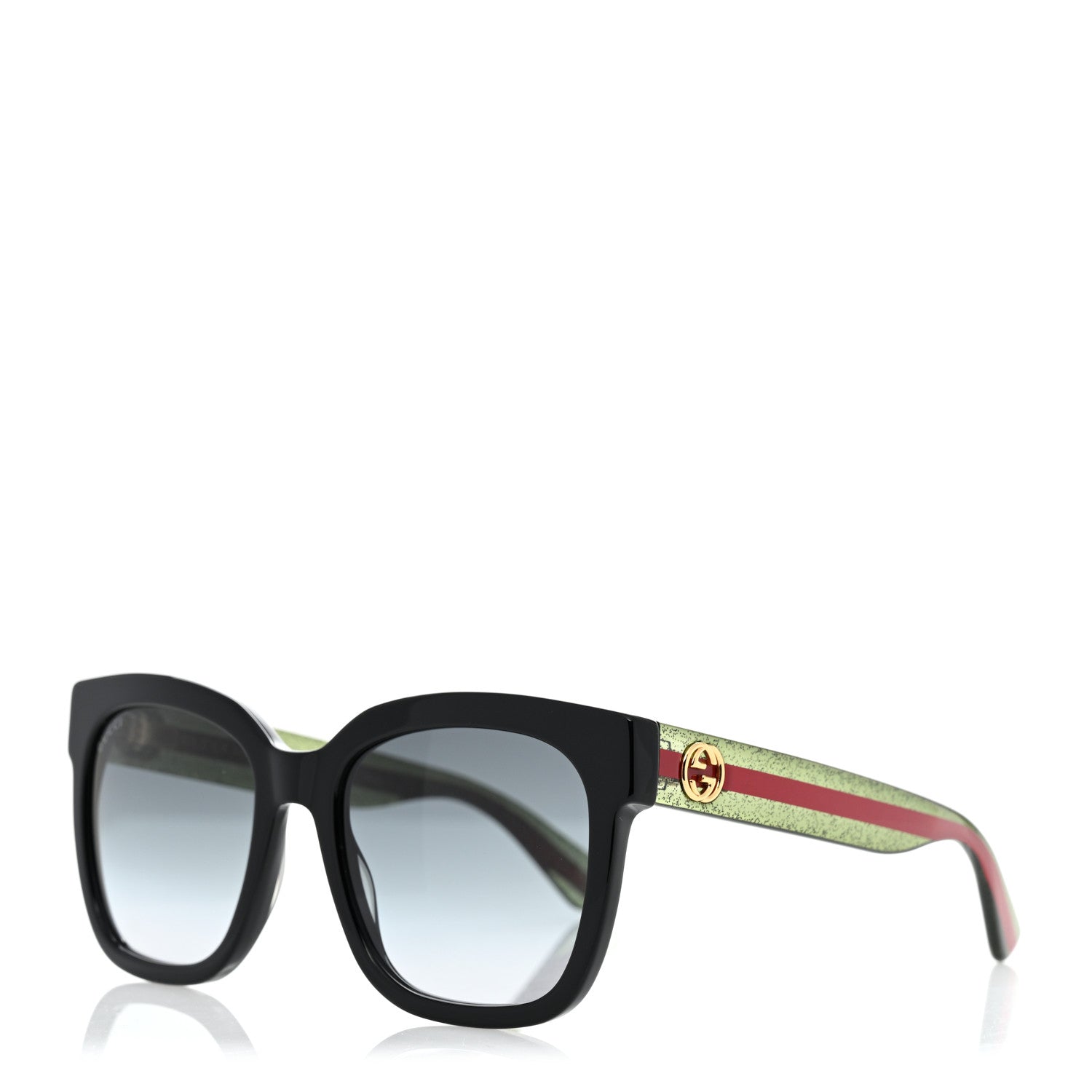 Gucci Acetate Square Frame Web Glitter Sunglasses GG0034S Black Green 1 of 8