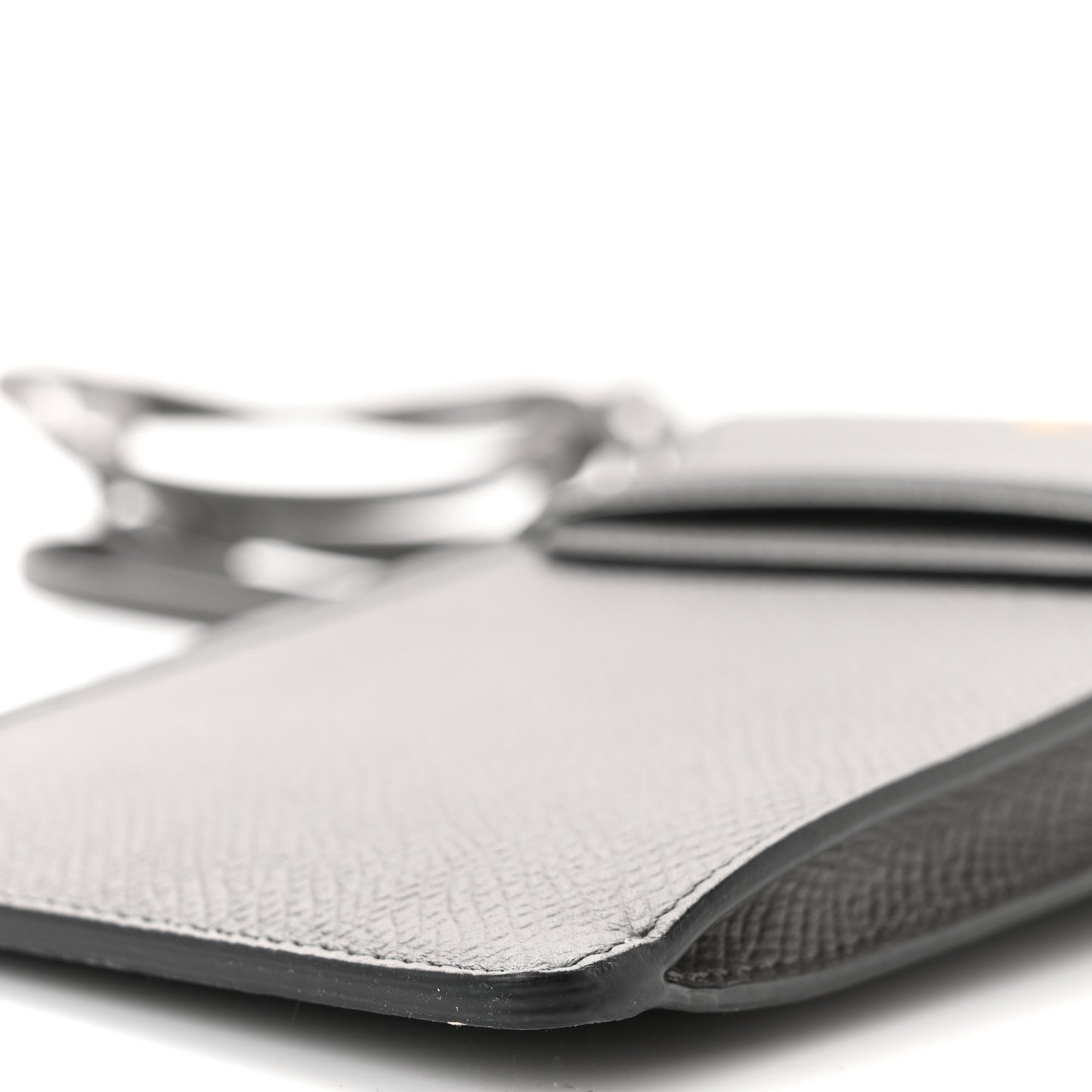 Grained Calfskin Phone Pouch With Flap Grey