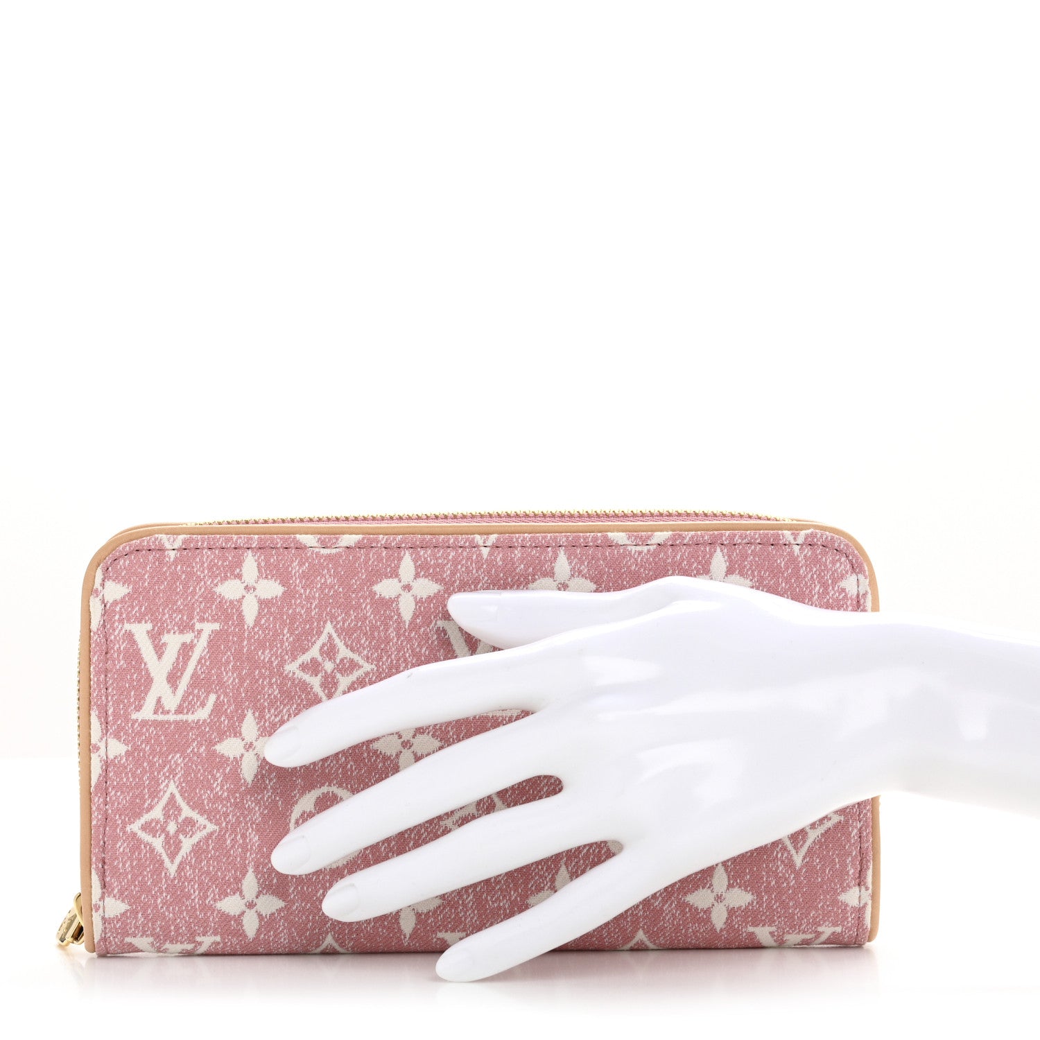 Louis Vuitton Denim Monogram Jacquard Zippy Wallet Pink 2 of 7